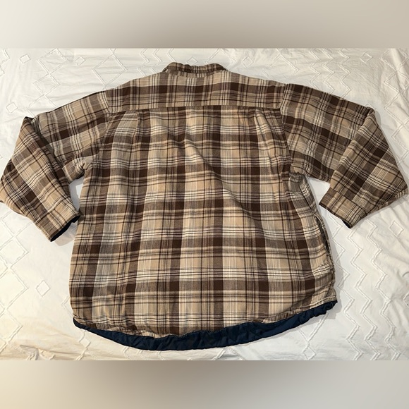 Wrangler | Quilted Lined Flannel Plaid Shirt Jacket Shacket Distressed Button Up - Picture 5 of 15